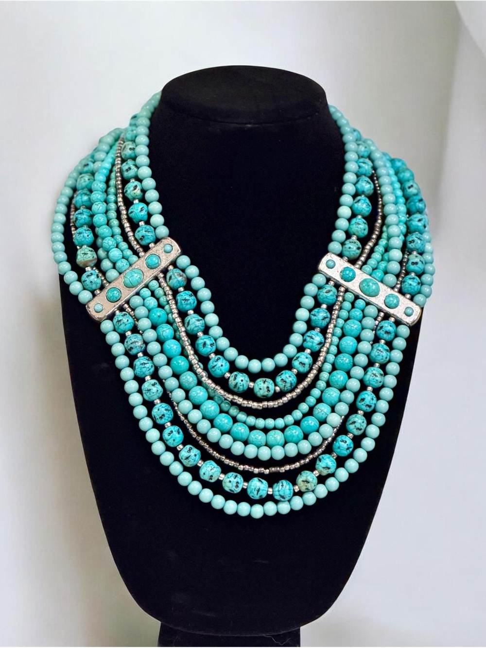 Chico's Layered Turquoise Southwestern Style Statement Necklace.